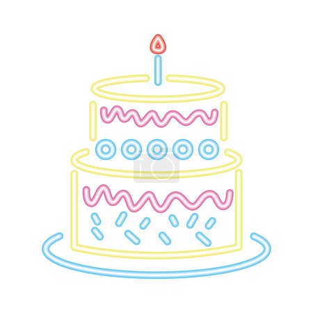 Téléchargez les illustrations : Fête d'anniversaire gâteau au néon vecteur isolé - en licence libre de droit