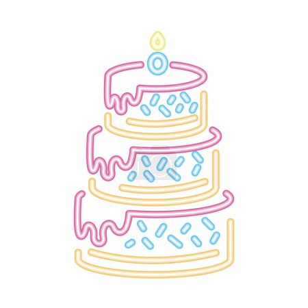 Téléchargez les illustrations : Gâteau au néon fête d'anniversaire vecteur isolé - en licence libre de droit