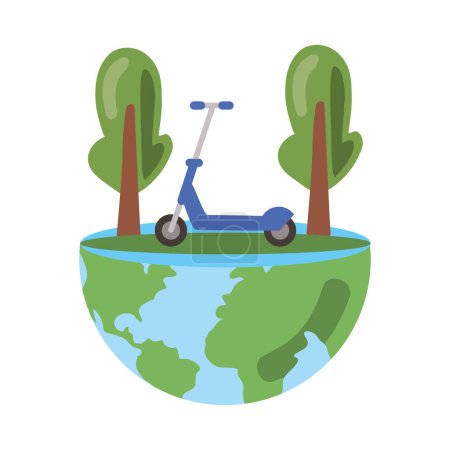 Téléchargez les illustrations : Journée sans voiture avec scooter électrique vecteur isolé - en licence libre de droit