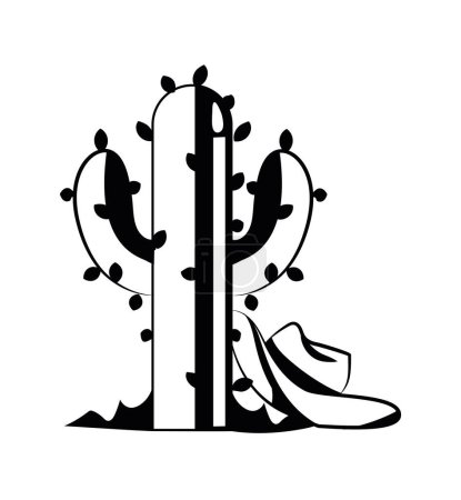 Ilustración de Vaquero mano dibujar sombrero y cactus aislado icono - Imagen libre de derechos