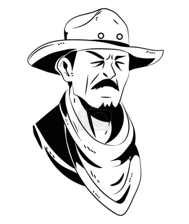 Illustration for Cowboy hand draw man isolated icon - Royalty Free Image