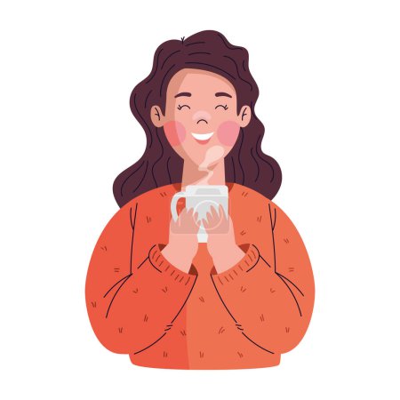 Téléchargez les illustrations : Femme boire café chaud illustration isolé - en licence libre de droit