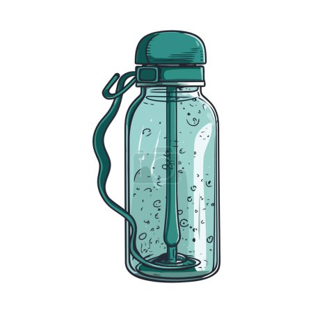 Téléchargez les illustrations : Flacon en verre transparent avec liquide bleu sur blanc - en licence libre de droit