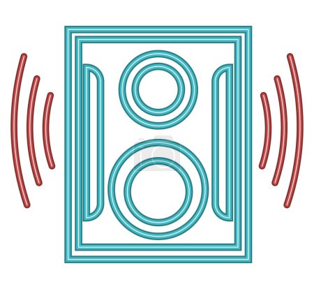 Ilustración de Altavoz de neón música con ondas de sonido vector aislado - Imagen libre de derechos