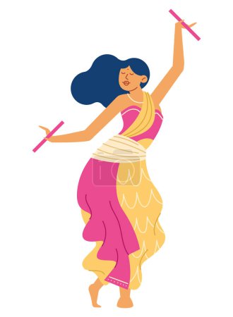 Téléchargez les illustrations : Navratri danseuse fille vecteur isolé - en licence libre de droit