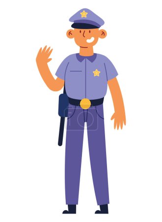 Téléchargez les illustrations : Policier debout souriant vecteur isolé - en licence libre de droit