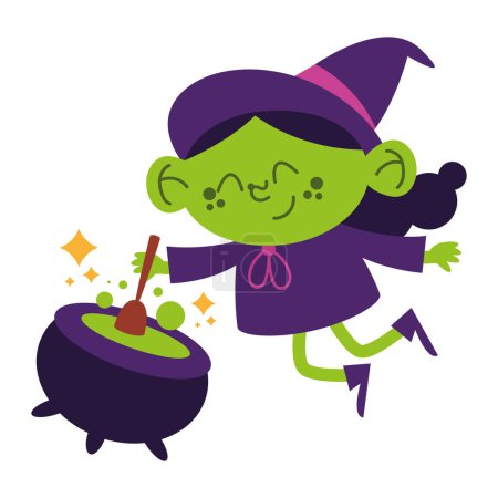 Illustration for Halloween witch with cauldron vector isolated - Royalty Free Image