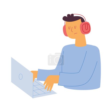 Illustration for Man studing on laptop vector isolated - Royalty Free Image