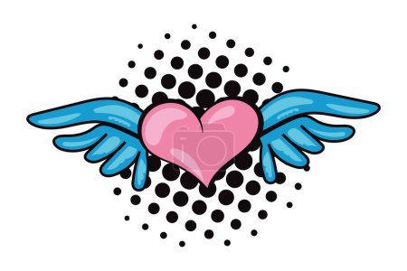 Téléchargez les illustrations : Amour pop art coeur avec ailes vecteur isolé - en licence libre de droit