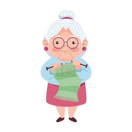 Téléchargez les illustrations : Grand-mère heureux tricot illustration isolé - en licence libre de droit