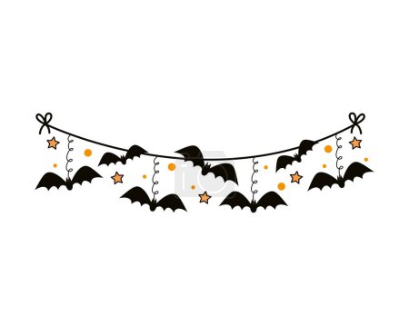 Téléchargez les illustrations : Halloween guirlande effrayant chauve-souris illustration isolé - en licence libre de droit