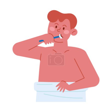 Illustration for Person brushing teeth on bathroom vector isolated - Royalty Free Image