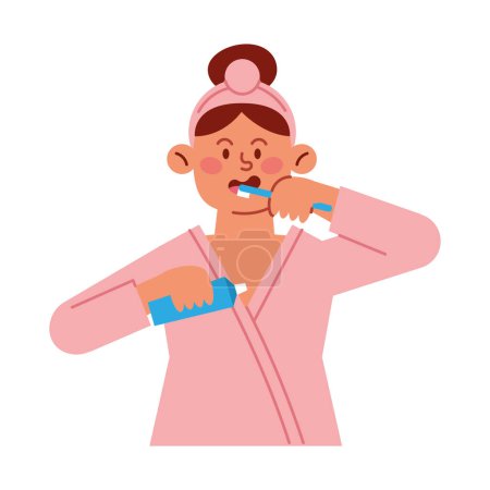 Illustration for Person brushing teeth with bathrobe vector isolated - Royalty Free Image