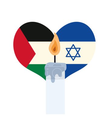 Ilustración de Banderas palestinas e israelíes en el corazón con diseño de velas - Imagen libre de derechos