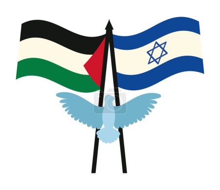Ilustración de Banderas palestinas e israelíes con diseño de paloma - Imagen libre de derechos