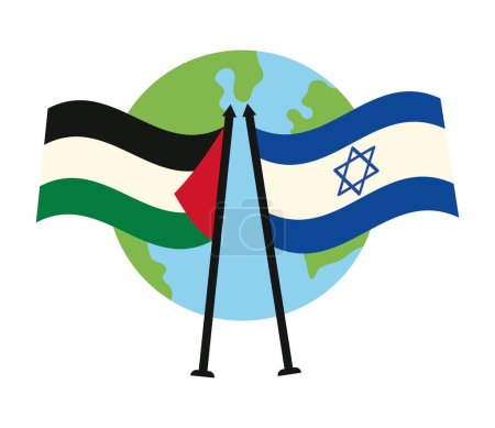 Illustration for Palestine and israel flags in world design - Royalty Free Image