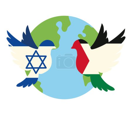 Ilustración de Banderas de Israel y Palestina en diseño de palomas - Imagen libre de derechos