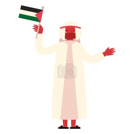 Ilustración de Palestino ondeando bandera carácter - Imagen libre de derechos