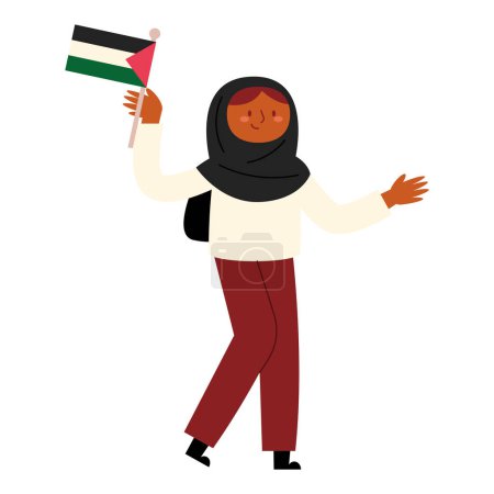 Téléchargez les illustrations : Femme palestinienne avec caractère drapeau - en licence libre de droit