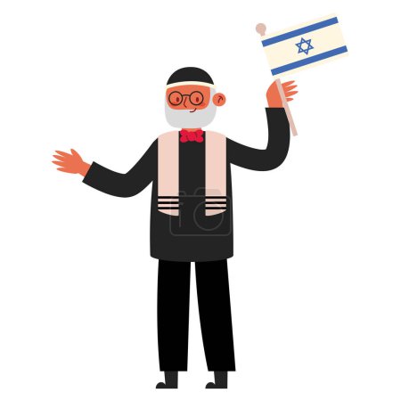 Illustration for Israeli old man with flag character - Royalty Free Image