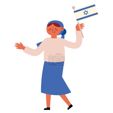 Téléchargez les illustrations : Israeli femme agitant drapeau caractère - en licence libre de droit