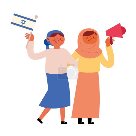 Illustration for Israeli and palestinian women characters - Royalty Free Image