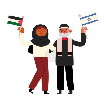Ilustración de Palestinos e israelíes pareja de personajes - Imagen libre de derechos