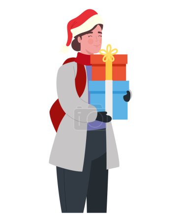 Téléchargez les illustrations : Noël femme avec cadeaux illustration isolé - en licence libre de droit