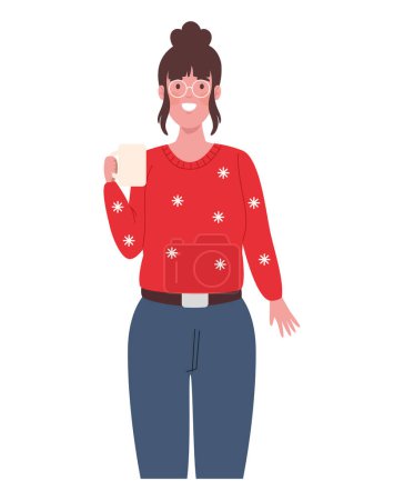 Illustration for Christmas woman with coffee mug illustration isolated - Royalty Free Image