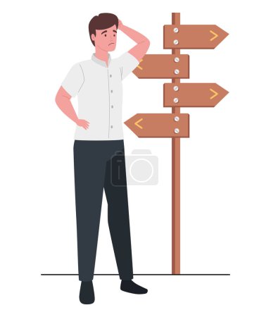 Illustration for Person choosing direction confused isolated - Royalty Free Image
