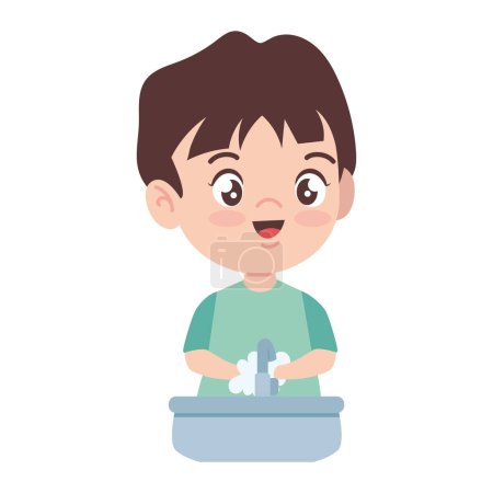 Illustration for Boy washing hands and foam illustration - Royalty Free Image