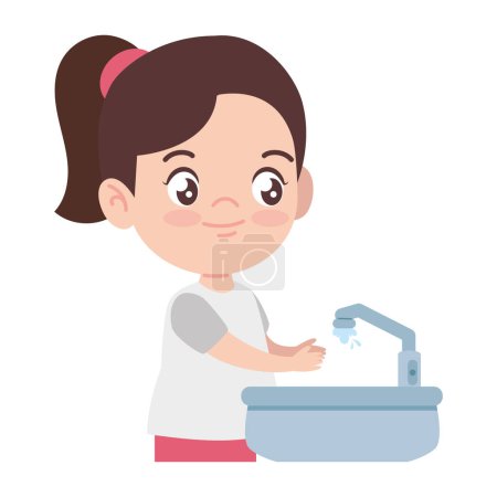 Téléchargez les illustrations : Fille lavage mains isolé illustration - en licence libre de droit