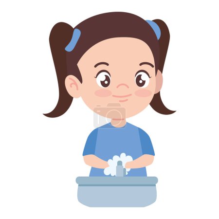 Illustration for Girl washing hands and bubbles illustration - Royalty Free Image
