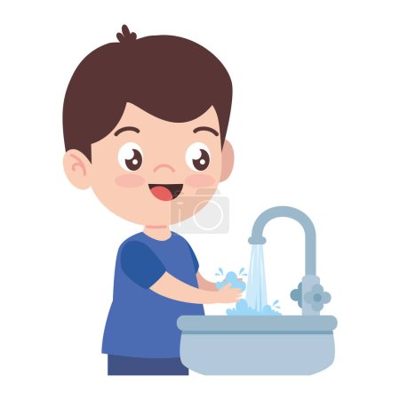 Illustration for Boy washing hands cute illustration isolated - Royalty Free Image