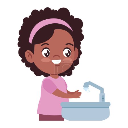 Illustration for Girl washing hands cartoon illustration - Royalty Free Image