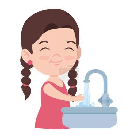 Illustration for Girl washing hands in sink illustration - Royalty Free Image