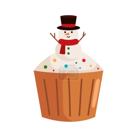 Ilustración de Postre de Navidad cupcake con muñeco de nieve aislado - Imagen libre de derechos