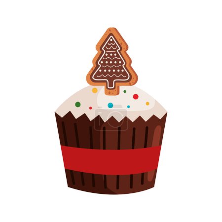 Téléchargez les illustrations : Cupcake dessert de Noël avec arbre isolé - en licence libre de droit