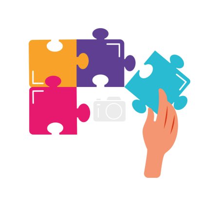 Illustration for Puzzle pieces with hand isolated illustration - Royalty Free Image