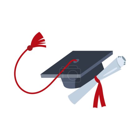 Illustration for Graduation diploma roll and hat isolated - Royalty Free Image