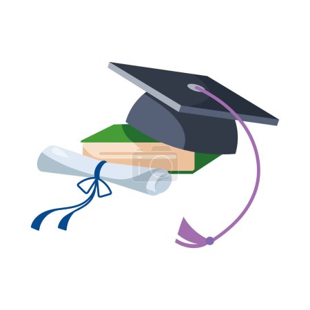 Illustration for Graduation diploma roll and cap isolated - Royalty Free Image