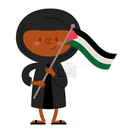 Illustration for Palestine woman waving flag character - Royalty Free Image