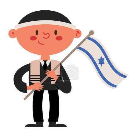 Ilustración de Israel hombre ondeando bandera carácter - Imagen libre de derechos