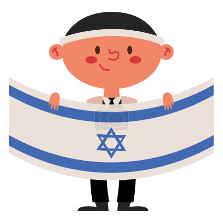 Téléchargez les illustrations : Homme israélien lever drapeau caractère - en licence libre de droit