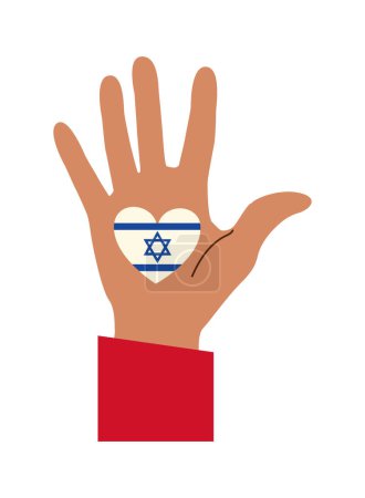 Téléchargez les illustrations : Drapeau israélien dans le coeur avec le design de la main - en licence libre de droit