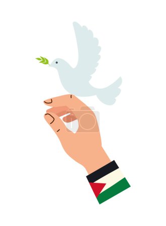 Ilustración de Bandera palestina en mano con diseño de paloma - Imagen libre de derechos