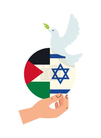 Ilustración de Banderas palestinas e israelíes con diseño de paloma y mano - Imagen libre de derechos