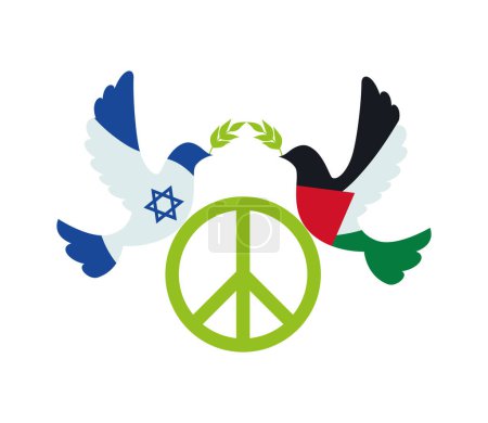 Palästinensische und israelische Flaggen im Friedenstaubendesign