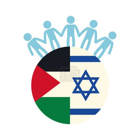 palestine and israel flags with people silhouette design