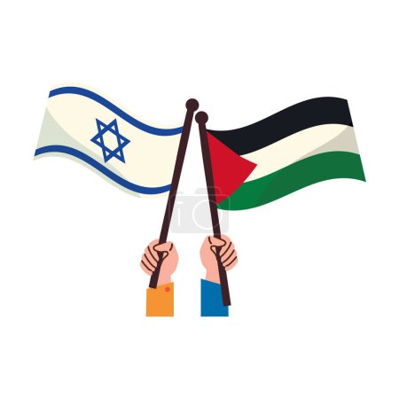 Illustration for Israel and palestine flags with hands waving design - Royalty Free Image